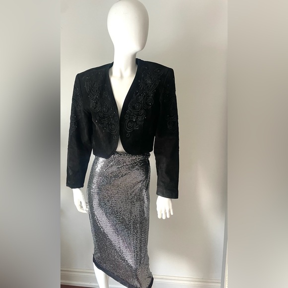 DANIER Black Embroidered Suede Cropped Jacket Vintage Leather Bolero - Picture 6 of 7